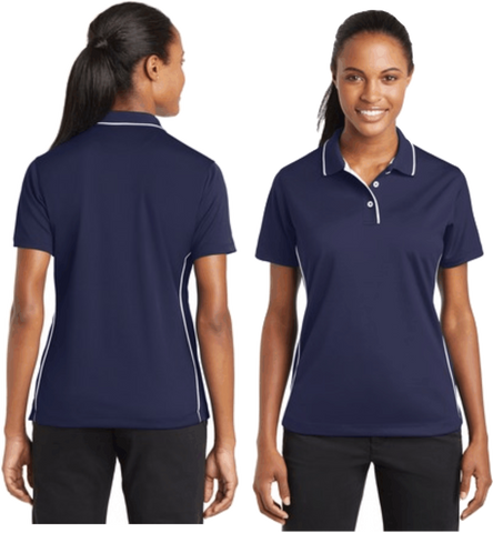 Sport-Tek® Ladies Dri-Mesh® Polo. Navy with Tipped Collar and Piping.  L467
