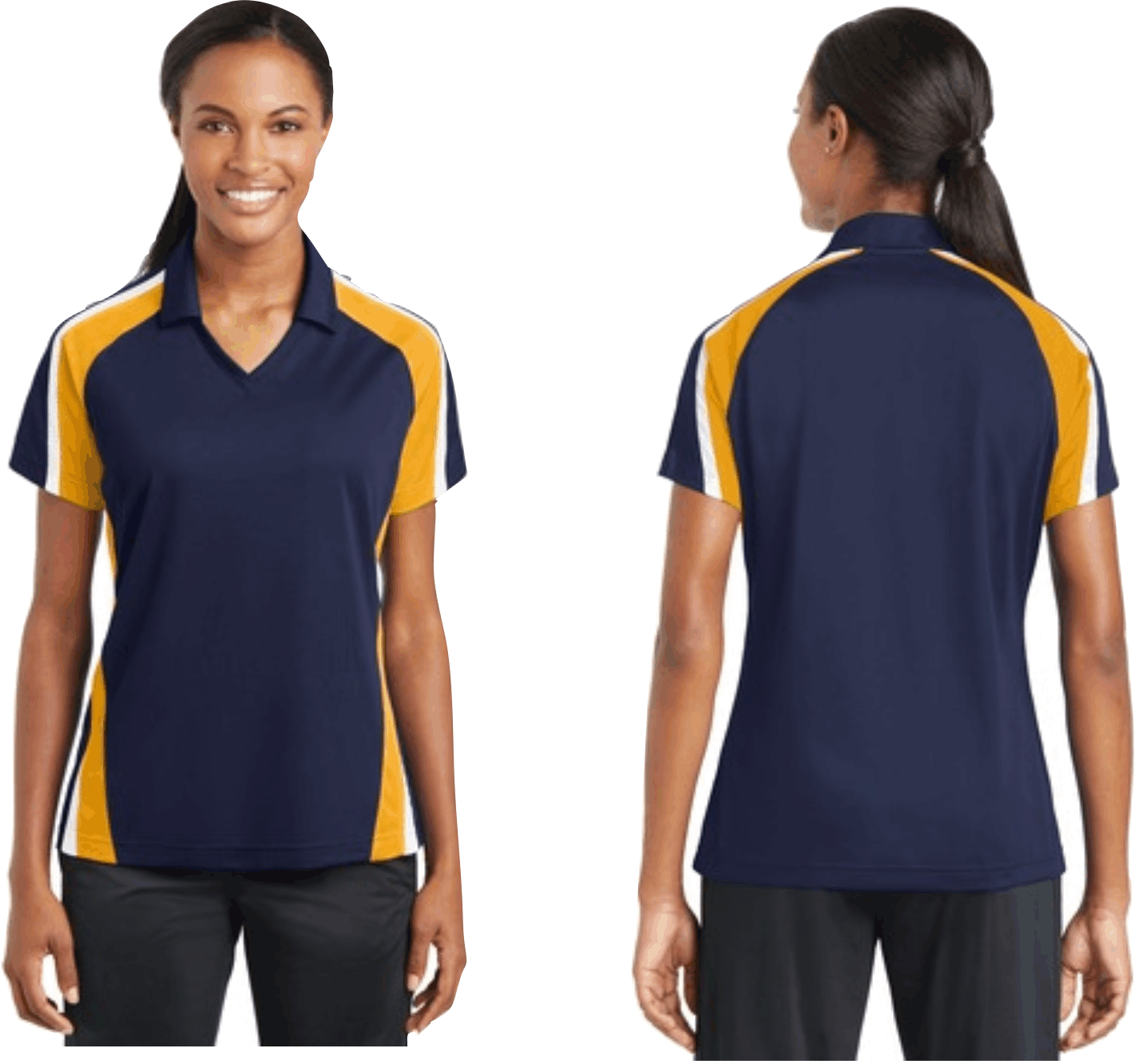 Sport-Tek® Ladies Tricolor Micropique Sport-Wick®Polo. Navy / Gold / W –  Wildwoods Embroidery